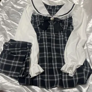 Majoretty 세일러 카라 체크 무늬 셋업