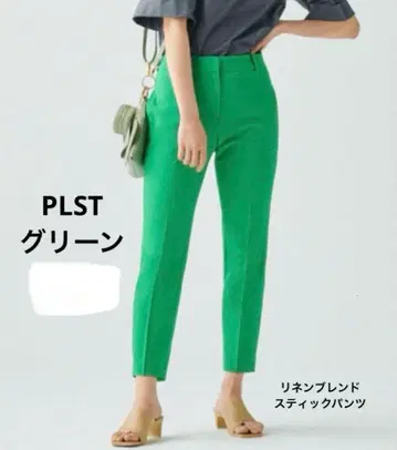 [ PLST ] 린넨 블렌드 스틱 팬츠 XXS 그린