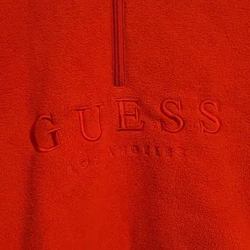 GUESS 빨간색 플리스 보아 하프 지퍼 후드티