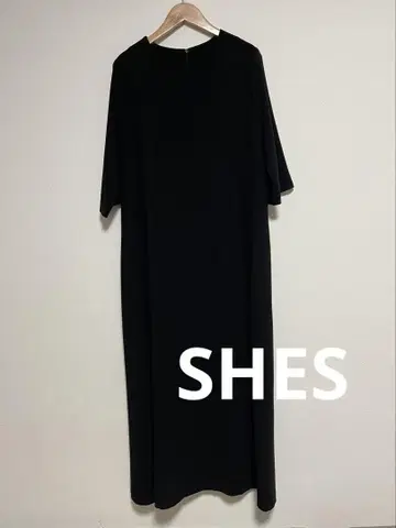 SHES 블랙 5부 소매 원피스 포멀 루즈핏
