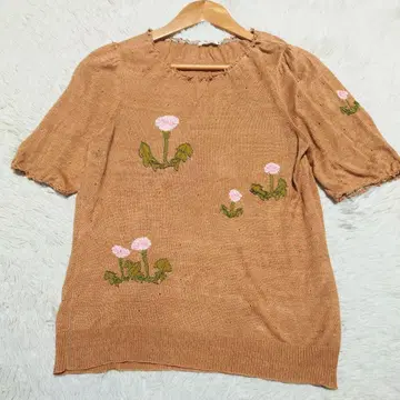 [ 완판템 ] 미나 페르호넨 반팔 니트 린넨 민들레 자수 던델라이언