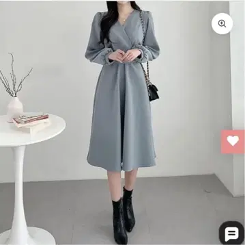 미레쥬네 V넥 퍼프 슬리브 원피스