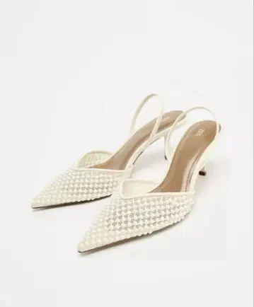 ZARA 모조 진주 슬링백 슈즈 36