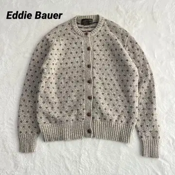 에디바우어 블랙택 니트 가디건 페어아일 패턴 싸개 단추 L