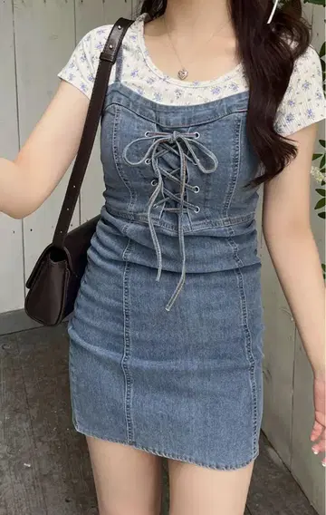 NUGU 코르셋 데님 미니 원피스