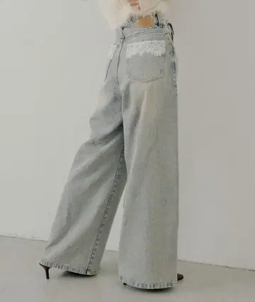 Chico 포켓 레이스 와이드 데님 라이트 블루