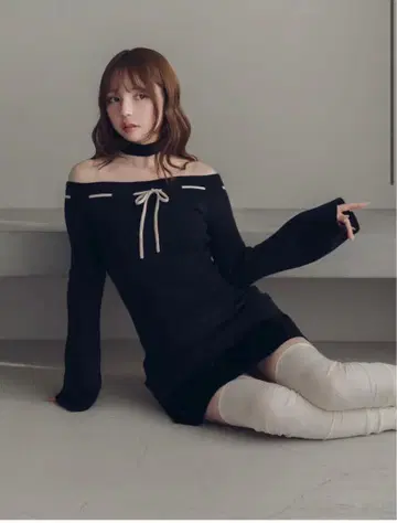 andmary Lilian 리본 미니 드레스 BLACK