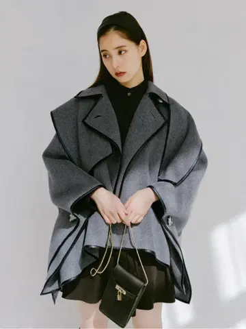 그레이 판초 벨트 포함 울 혼방