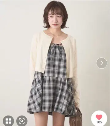mline 벌룬 체크 캐미 원피스
