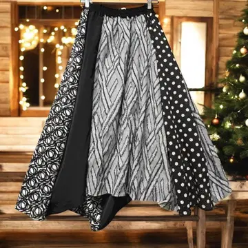 고무 기하학 모노톤 플레어 롱 스커트 개성파 디자인 M