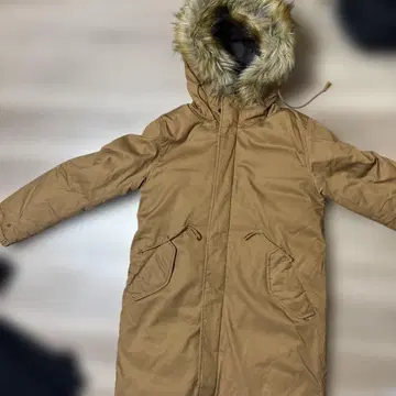 브라운 모즈 코트 퍼 후드