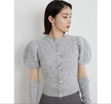 LiLiy Brown 암워머 부착 비쥬 니트 가디건 그레이