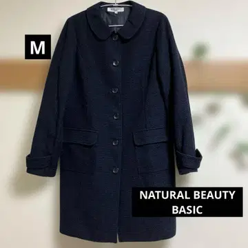 NATURAL BEAUTY BASIC 라메 네이비 코튼 혼방 소재 코트