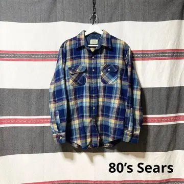 80s Sears 멀티 컬러 섀도우 체크 섀도우 플란넬 셔츠 빈티지
