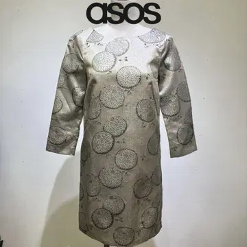 ASOS 일본풍 패턴 긴팔 미니 원피스 실버 자수