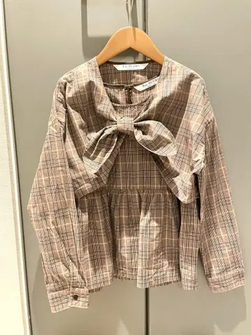 빔즈 세트 블라우스 체크 무늬 브라운