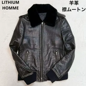 LITHIUM HOMME 가죽 자켓 옷깃 무스탕 블랙 봄버