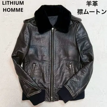 LITHIUM HOMME 가죽 자켓 옷깃 무스탕 블랙 봄버