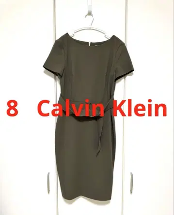 Calvin Klein 카키 반팔 무릎 기장 원피스 8호 올리브