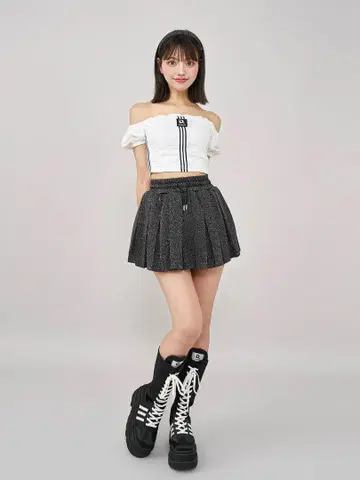 다리치 라메 맨투맨 박스 플리츠 미니 스커트 다리치