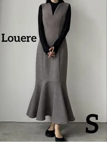 Louere 깊은 V넥 트위드 머메이드 오버롤 스커트 S