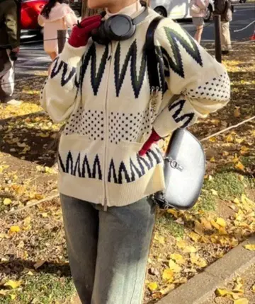 nemne store 더블 지퍼 코위찬 니트 가디건 스웨터