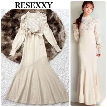 RESEXXY 리젝시 모노그램 머메이드 니트 원피스 아이보리