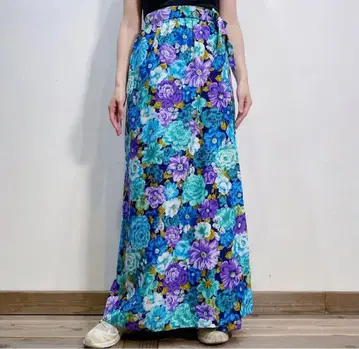 70s flower printed wrap long skirt