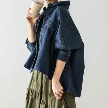 [ AMELY ] 돌먼 슬리브 셔츠 데님 자켓
