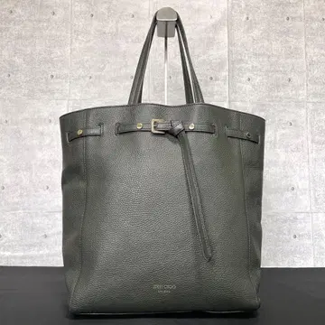 새상품급 JIMMY CHOO 다크 카키 가죽 로고 숄더 A4 토트백