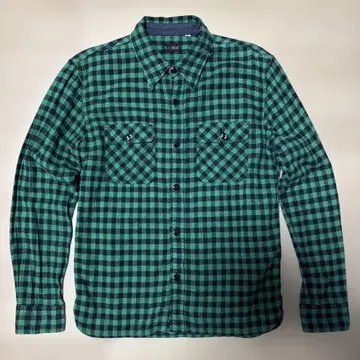 플랫 헤드 블록 체크 패턴 헤비 플란넬 셔츠 36