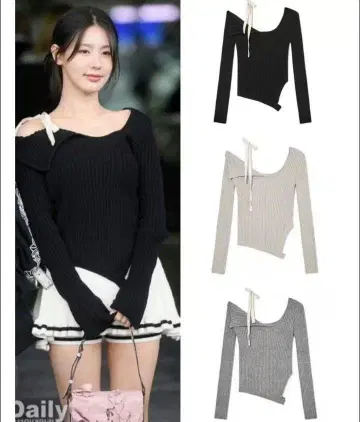 glowny 비대칭 니트 그레이 니트 스웨터