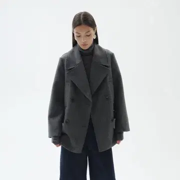 그레이 더블 브레스트 피 코트 160/88A