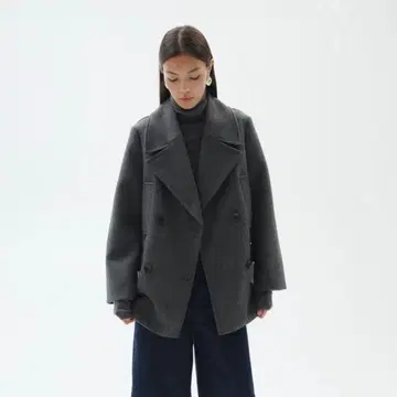 그레이 더블 브레스트 피 코트 S H&M 에이치앤엠