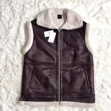 택 포함 새상품 스픽 앤 스팬 페이크 무스탕 베스트 보아 브라운