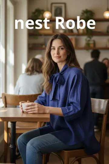 새상품급 nest Robe 가슴 리본 린넨 밴드 카라 셔츠 블라우스 F