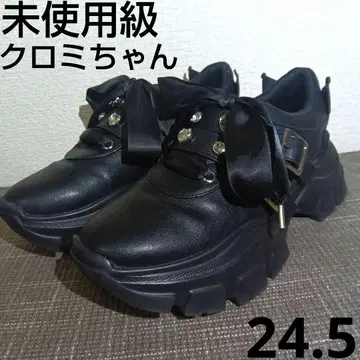 미사용급 쿠로미 리본 포함 통굽 블랙 비쥬 블랙 덕질 24.5