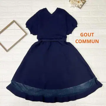 GOUT COMMUN 반팔 플레어 원피스 사이즈 38 네이비 뽕긋 소매