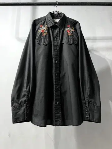 70s 빈티지 H BAR C 웨스턴 셔츠 자수 셔츠 꽃무늬