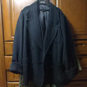 블랙 울 혼방 피코트