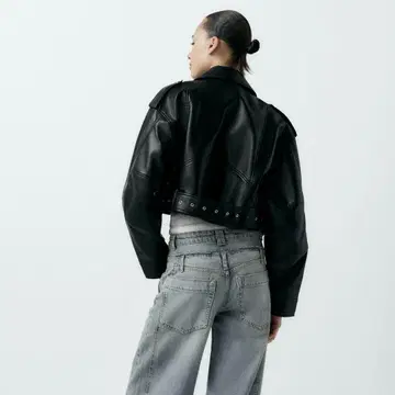 [ 컨디션 최상 ] ZARA 인조 가죽 크롭 라이더 자켓 블랙 XL