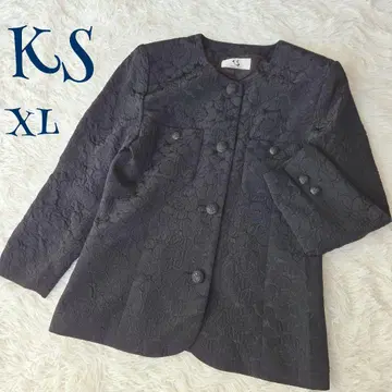 빈티지 ] 일본제 빅 사이즈 플라워 자카드 노카라 자켓 XL