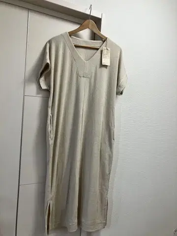새상품 무인양품 입는 타월 양면 파일 반팔 원피스 라이트 베이지 M