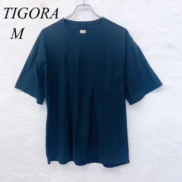 e5569 [티고라] 가슴 포켓 부착 오버 사이즈 T셔츠 M 블랙 심플