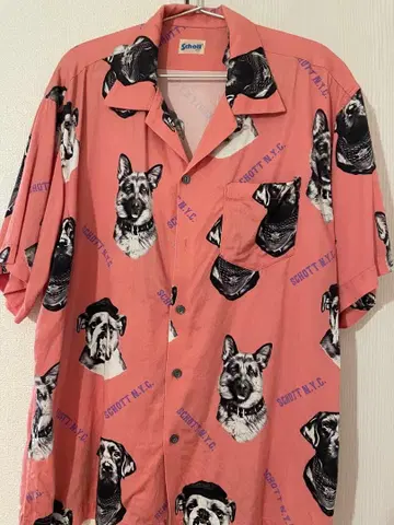 Schott 강아지 프린트 하와이안 셔츠 L