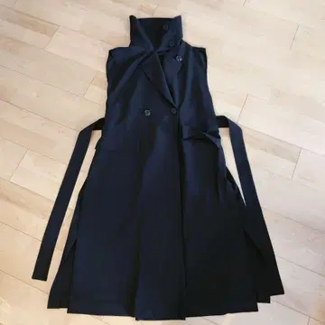 [ Aga Black ] 스탠드 칼라 롱 코트/베스트 블랙 M 사이즈