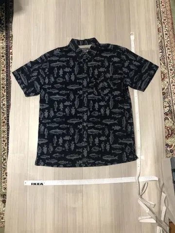 Eddie Bauer 물고기 패턴 반팔 셔츠 M 네이비