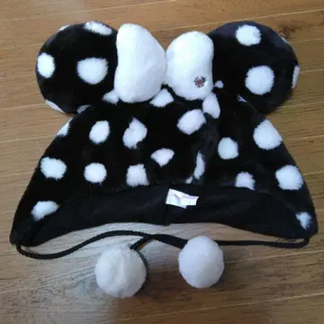 디즈니 미니 마우스 팬캡 블랙 도트 하트 장식 화이트 리본 58cm w