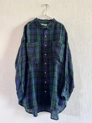 ichi Antiquites / 타탄 체크 린넨 와이드 셔츠