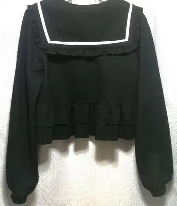 새상품급 세일러 카라 페플럼 프릴 자켓 블랙